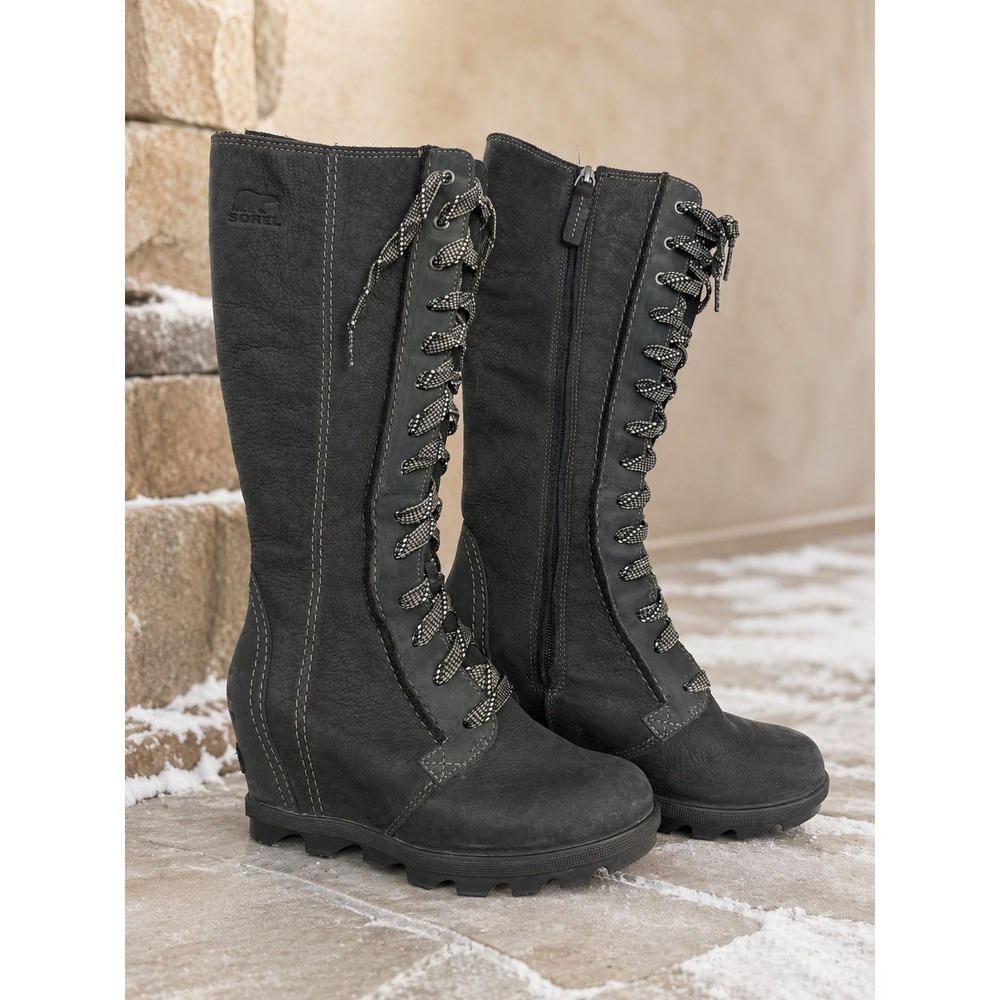 Sorel Joan of Arctic Wedge II Tall Black Leather Waterproof Boots NL2981-010 6.5